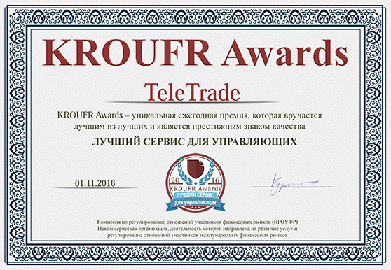 TeleTrade — «Лучший сервис для управляющих» по итогам открытого голосования на сайте KROUFR AWARDS — 2016